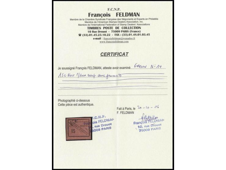 1889, 15 c. sur rose avec de grandes marges tout autour, neuf. Très beau. Signé A. Diena, A. Brun avec certificat Feldman.