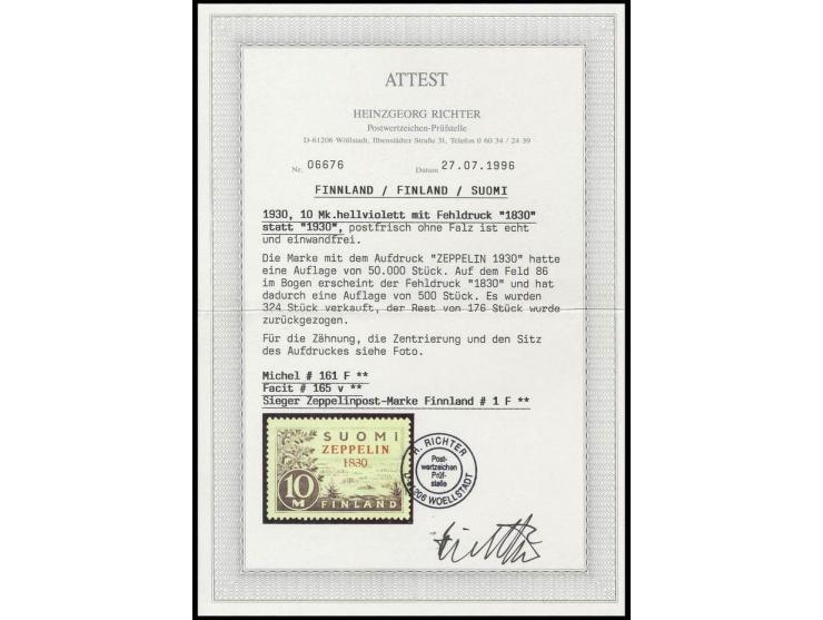 1930, Airmail 10 m. with surcharge error "1830 instead of 1930", unhinged mint, fine