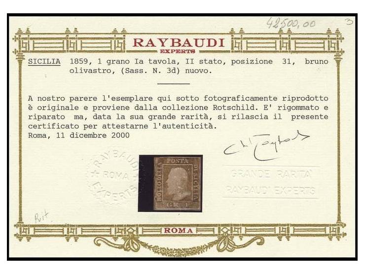1 gr. brownish-oliv, plate 1, 2nd state, unused with not original gum, repaired, still an attractive copy of this extremely r