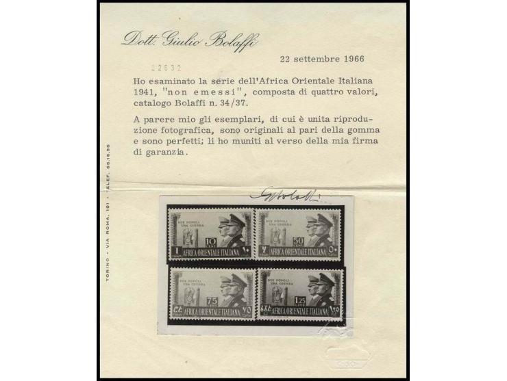 ITALIAN EAST AFRICA: 1941, Hitler/Mussolini, the 4 unissued values in different design, unhinged mint, very fine, all sign. G