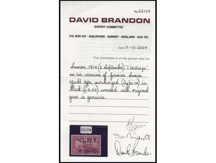 1 s. on 1 M., unused, very fine, signed Kosack and certificate Brandon ex Dr. Rueger
