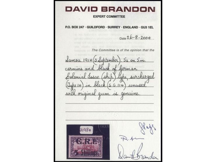 5 s. on 5 M., unused, fine, signed Köhler, Hoffmann Giesecke and certificate Brandon ex Dr. Rueger
