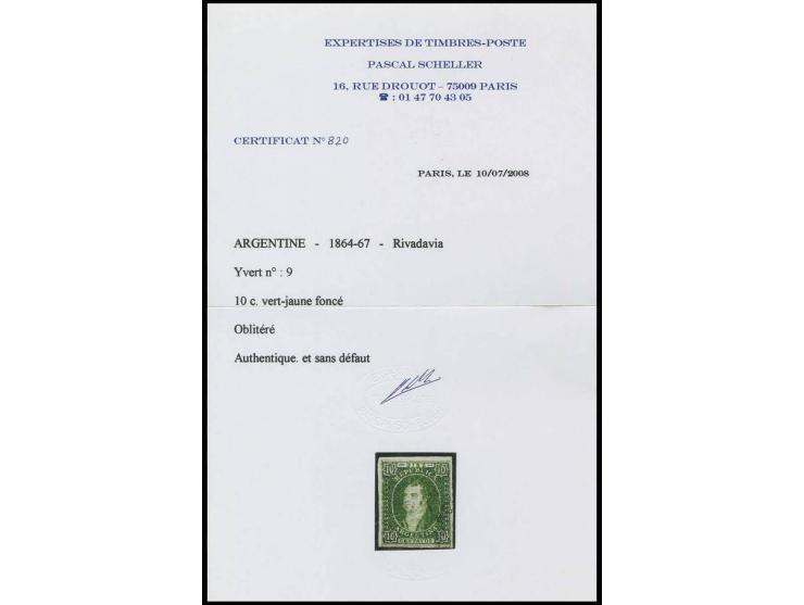 10 c. green, nice colour and good to wide margins, lightly cancelled, very fine, certificate Scheller (Scott $ 1.200,-)