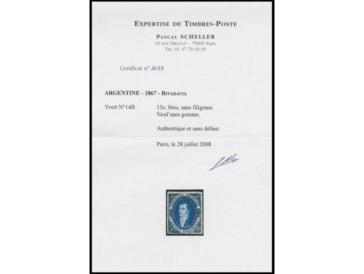 15 c. blue, good to wide margins and fresh colour, unused without gum, very fine, sign. Calves and certificate Scheller