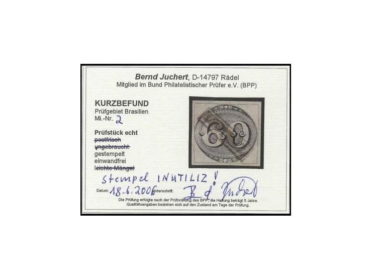 1843, Bull eyes, 60 r. with good margins all around, boxed "INUTILITZ"  in brown, opion Juchert BPP