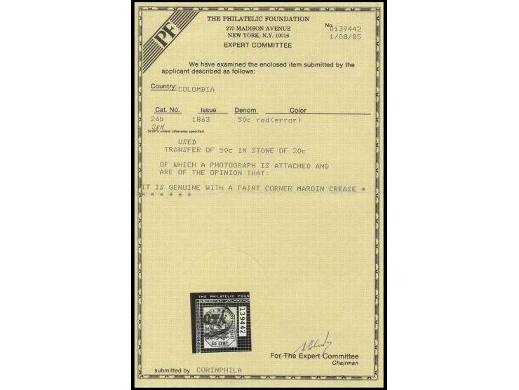 50 c. red instead of 20 c. red, the socalled error of colour, large margins all around and fresh deep colour, neatly cancelle