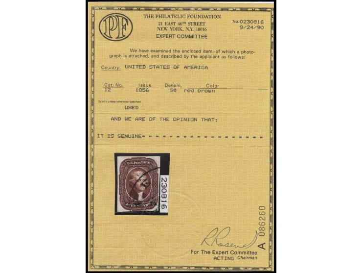 1851/57, 5 c. red brown, fresh colour and close to good margins, used, fine, certificate PF