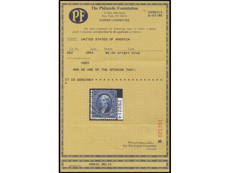 1894, 2 $ blue, used, fine, certificate PF
