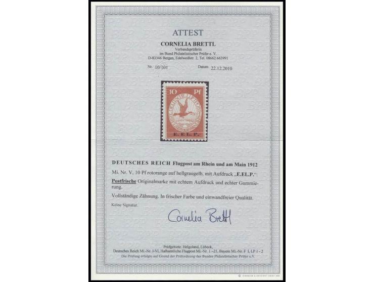 1912, E.EL.P. 10 Pfg., postfrisch, unsigniert, Kabinett, Fotoattest Brettl BPP