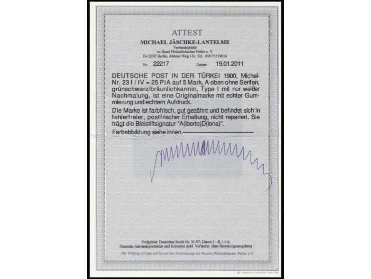 25 Pia. in Type IV, postfrisch, Kabinett, sign. A. Diena und Fotoattest Jäschke-L. BPP ex Dr. Rueger