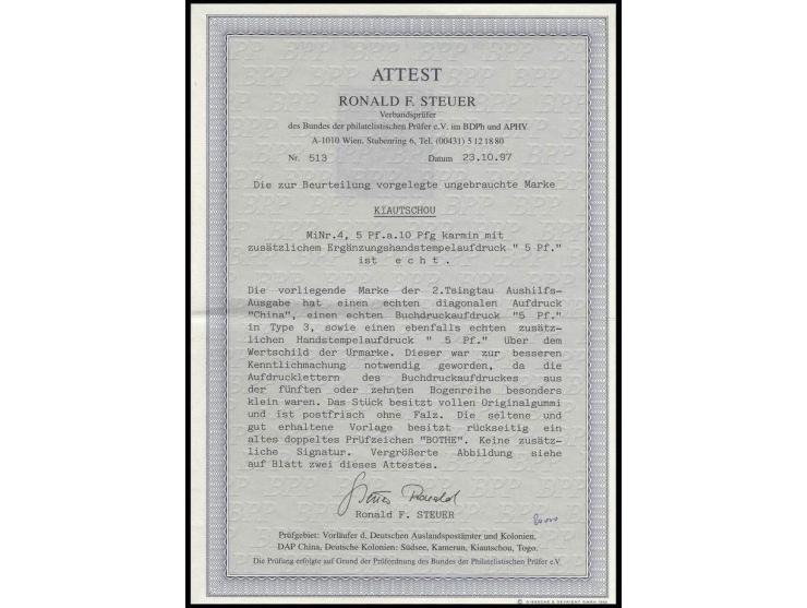 5 Pf. auf 10 Pfg. mit zusätzlichem Handstempelaufdruck "5 Pf." in größerer Type, postfrisch, Kabinett, sign. Bothe und Fotoat