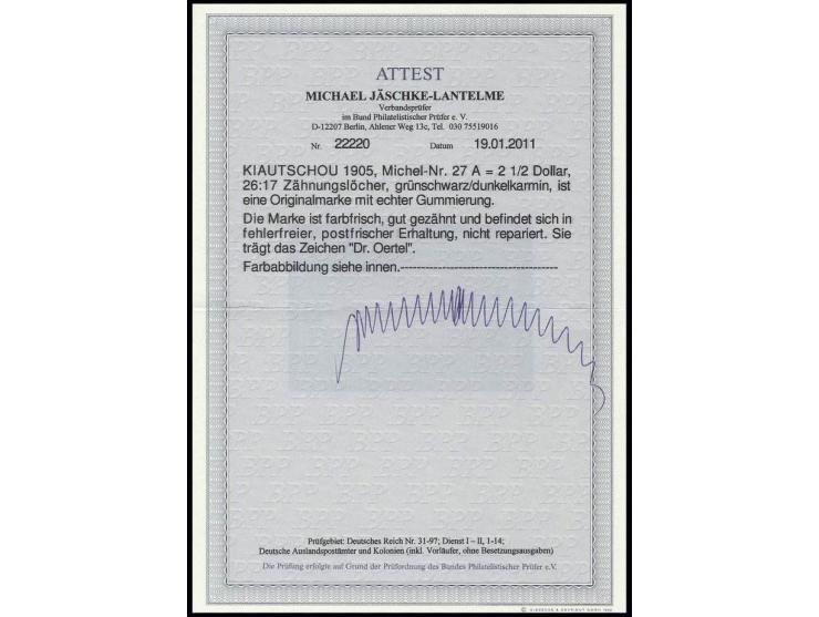2½ $, Zähnung A, postfrisch, gut gezähnt, Kabinett, sign. Dr. Oertel und Fotoattest Jäschke-L. BPP ex Dr. Rueger