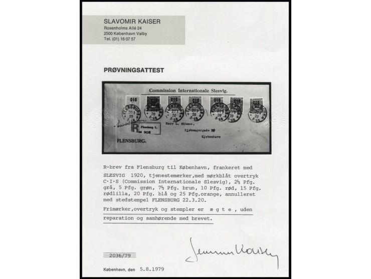 2½-25 Pfg. auf  eingeschriebenem Vordruckdienstbrief von "FLENSBURG 22.3." nach Kopenhagen mit Ankunftsstempel, Umschlag link