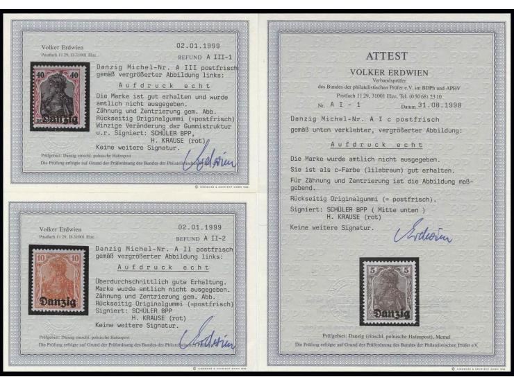 Unverausgabte 5-40 Pfg., postfrisch, Kabinett, u.a. sign. Schüler BPP und Befund/Fotoattest Erdwien BPP, ex Dr. Rueger