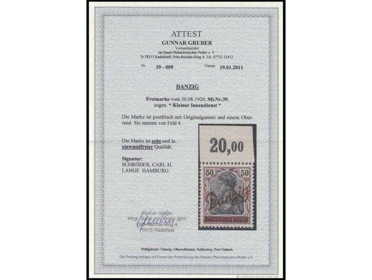 50 Pfg. mit Oberrand, postfrisch, Kabinett, u.a. sign. Schröder und Fotoattest Gruber BPP ex Dr. Rueger