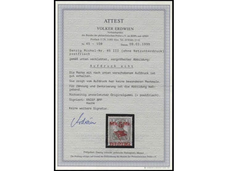 5 M. postfrisch, Kabinett, u.a. sign. Kniep BPP und Fotoattest Erdwien BPP ex Dr. Rueger