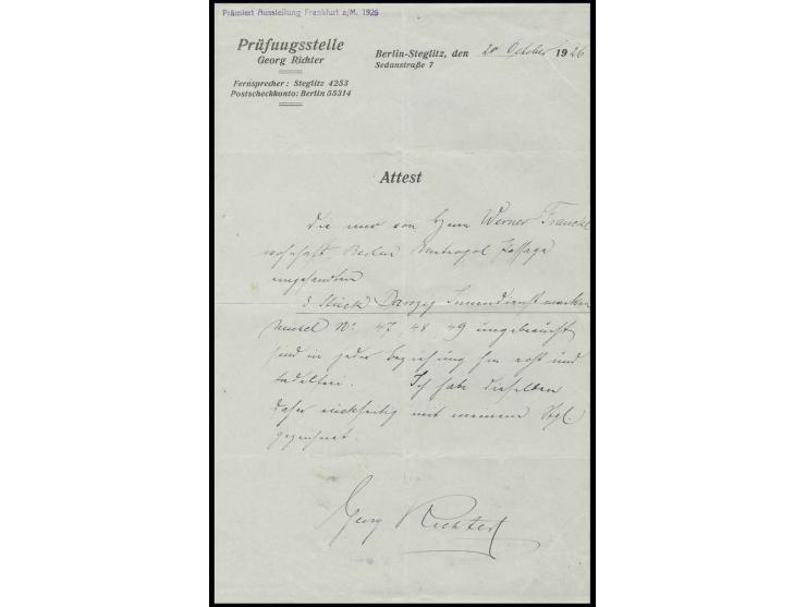 Großer Innendienst 60 Pfg.-2 M. kpl., ungebraucht, Pracht, sign. Richter mit Attest und 60 Pfg. zusätzlich Carl H. Lange (Mi.