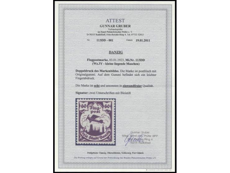 1923, Flugpost 60 Pfg. mit Doppeldruck, postfrisch mit minimaler Fingerspur, Kabinett, sign. A. Diena und Fotoattest Gruber B