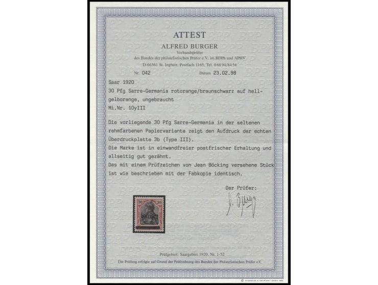 30 Pfg. auf hellgelborange, postfrisch, Kabinett, sign. Böcking und Fotoattest Burger BPP ex Dr. Rueger
