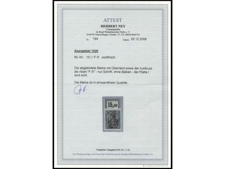 75 Pfg., Oberrandstück mit Aufdruckabart  "nur Schrift", postfrisch, Kabinett, Fotoattest Ney BPP (Mi. 800,-)
