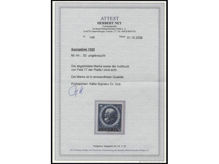 5 M., ungebraucht, Pracht, sign. Dr. Dub und Fotoattest H. Ney BPP (Mi. 1.000,-)