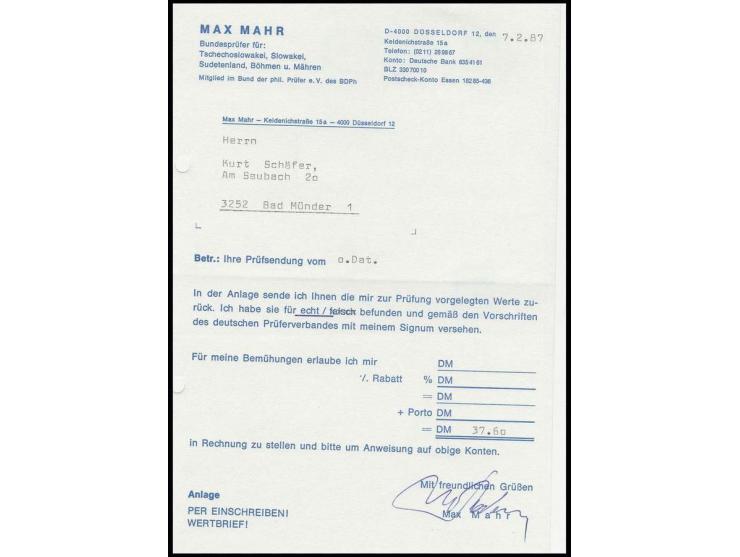 Masaryk-Block mit Handstempel-Aufdruck in Type II auf Telegramm-Vordruckumschlag mit Freimarken 20 H. und 60 H., Pracht, inne
