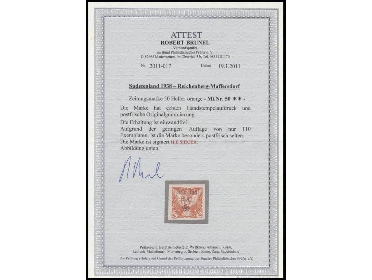 50 H., postfrisch, Kabinett, sign. H.E. Sieger und Fotoattest Brunel BPP ex Dr. Rueger