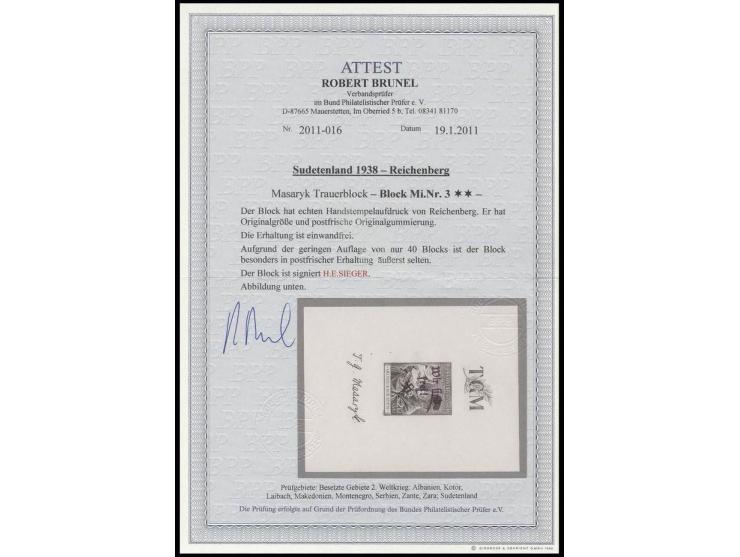 Masaryk-Block, postfrisch, Auflage nur 40 Stück, sehr selten, Kabinett, sign. H.E. Sieger und Fotoattest Brunel BPP ex Dr. Ru
