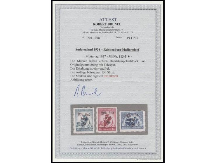 Muttertag 50 H. bis 2 Kc., sauber ungebraucht, Auflage lediglich 150 Satz, Kabinett, sign. H.E. Sieger und Fotoattest Brunel 