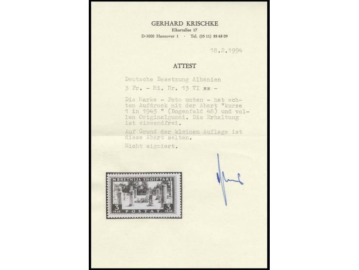 1943, 3 Fr. mit Abart "kurze 1 in 1943", postfrisch, Kabinett, Fotoattest Krischke (Mi. 800,-)