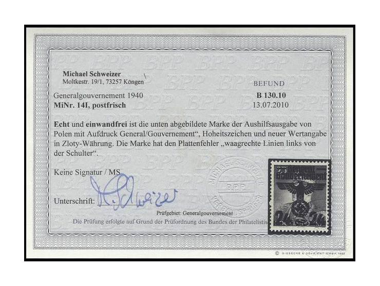 1940, 24 Gr. auf 25 Gr., Type I, postfrisch, Kabinett, unsigniert mit Fotobefund Schweizer BPP