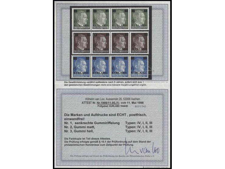 1945, 6 auf 5 Pfg. - 6 auf 20 Pfg., je im Typen-Viererstreifen der Felder 15-18, postfrisch, Befund van Loo BPP ex Dr. Rueger