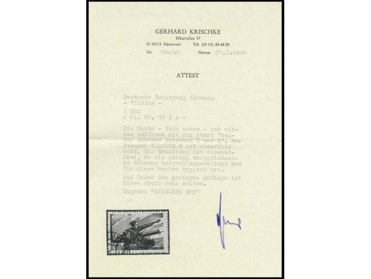 1 Rbl. mit Aufdruckabart "weiter Abstand zwischen I und L in VILNIUS", saber gestempelt, Kabinett, sign. Krischke (BPP) mit F