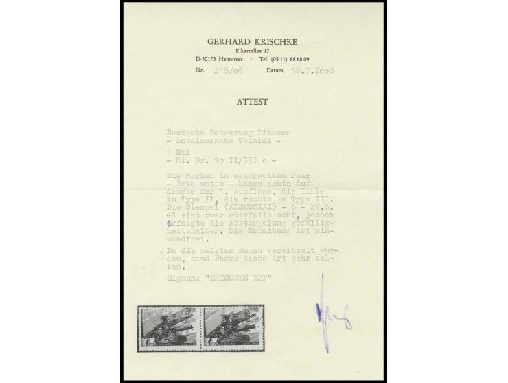 Rote Armee 1 Rbl. im waagerechten Paar, 1. Auflage, Type II bzw. III, mit Gefälligkeitsstempel von Alsedziai, sign. Krischke 