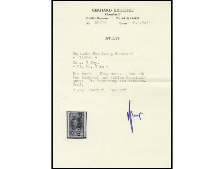 20 K. auf 3 Kop., postfrisch, Kabinett, u.a. sign. Dr. Dub und Fotoattest Krischke  ex Dr. Rueger