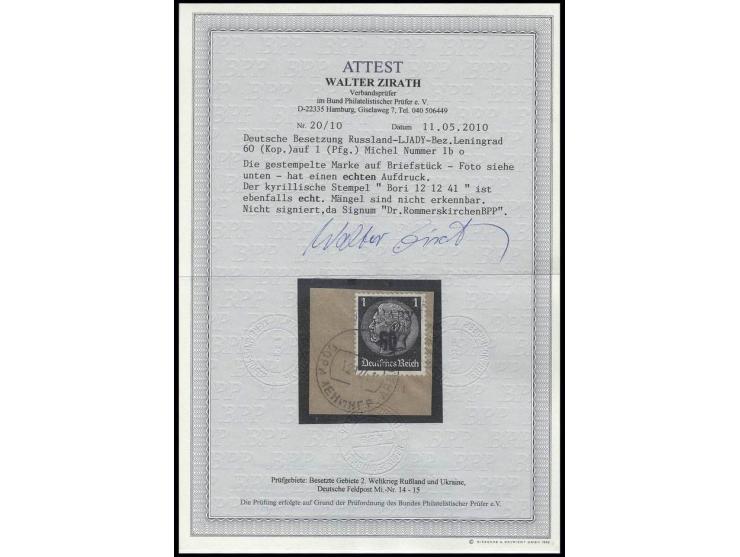 Ljady: 1941, 60 K. auf Hindenburg 1 Pfg. mit schwarzviolettem Aufdruck und Stempel "BORI 12 12 41" auf Briefstück, Kabinett, 