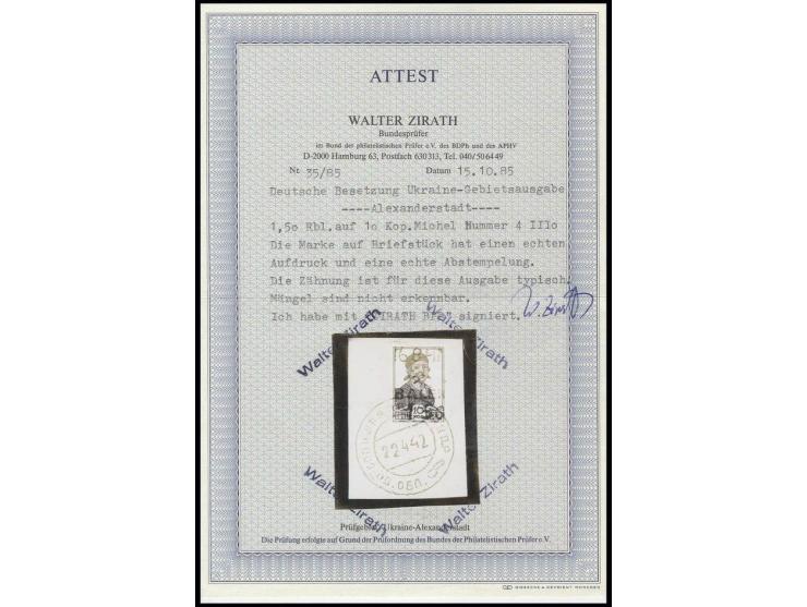 1,50 Rbl. auf 10 K. mit Stempel auf Briefstück, Kabinett, sign. und Fotoattest Zirath BPP