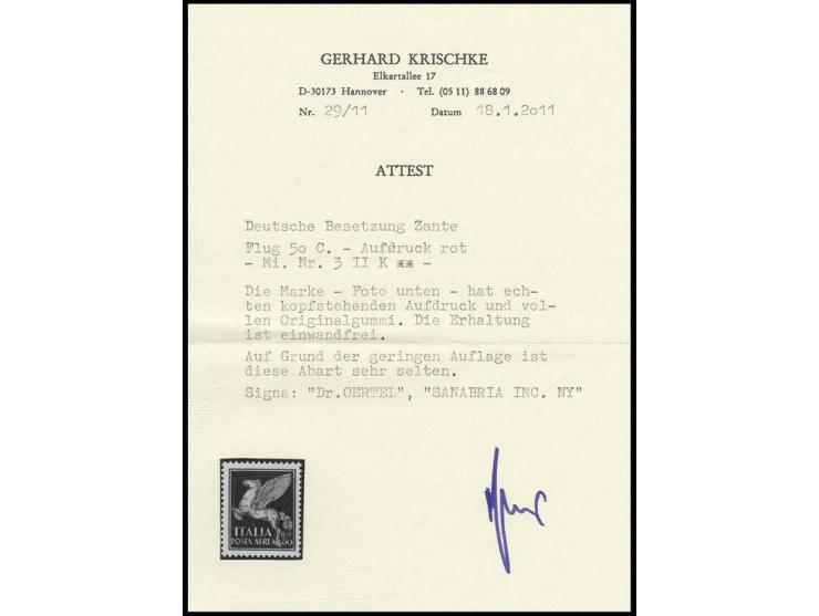 1943, 50 C. mit kopfstehendem rotem Aufdruck, postfrisch, Kabinett, u.a. sign. Sanabria und Fotoattest Krischke, ex Dr. Ruege