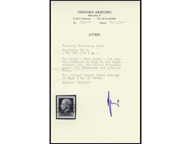 1943, 25 C. mit kopfstehendem Aufdruck, postfrisch, Kabinett, eine seltene Marke, sign. Ludin und Fotoattest Krischke, ex Dr.