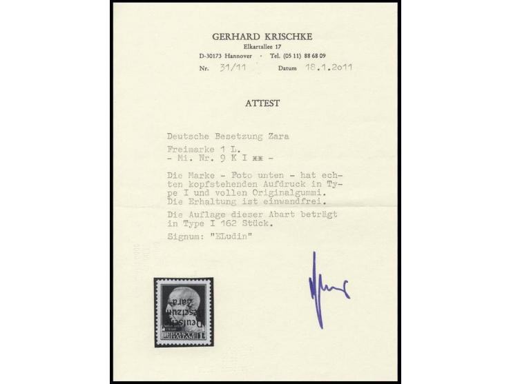 1 L. mit kopfstehendem Aufdruck, postfrisch, Kabinett, eine seltene Marke sign. Ludin und Fotoattest Krischke ex Dr. Rueger