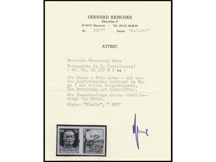 50 C. Artillerie mit kopfstehendem Aufdruck in Type I, postfrisch, Kabinett, u.a. sign. Ludin und Fotoattest Krischke ex Dr. 