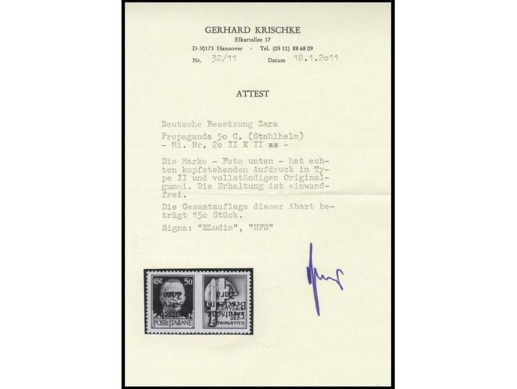 50 C. Stahlhelm mit kopfstehendem Aufdruck in Type II, postfrisch, Kabinett, u.a. sign. Ludin und Fotoattest Krischke ex Dr. 