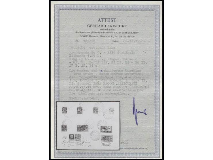 Freimarken 25 C.- 2 L. in Mischfrankatur mit Flugpostmarke 2 L., Eilmarke 1,25 L. und Propagandmarke 50 C. (P2) auf Umschlag 