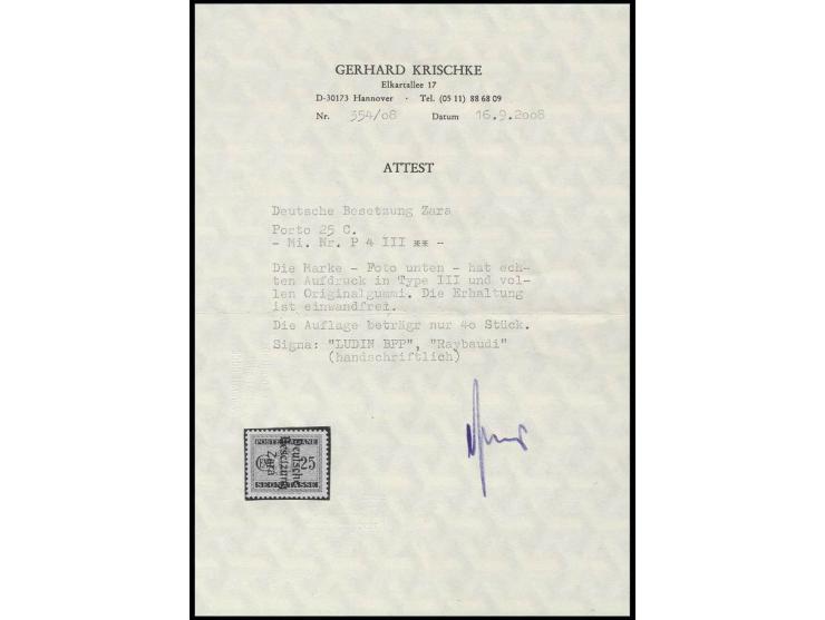 PORTOMARKEN: 1943, 25 C. mit Aufdrucktype III, postfrisch, Kabinett, sign. Ludin BPP und Fotoattest Krischke (Mi. 4000,-)