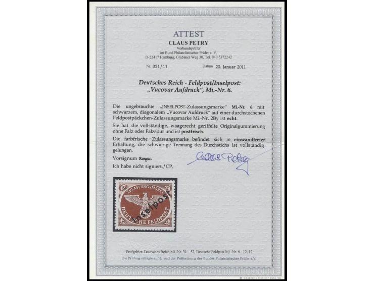 1944, Vukovar-Aufdruck, postfrisch, vollkommen einwandfrei, signiert Rungas und Fotoattest Petry BPP ex Dr. Rueger