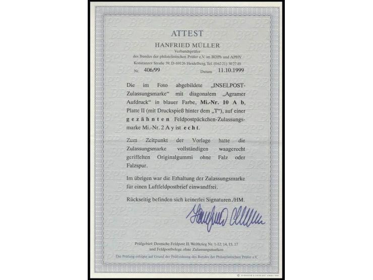1945, Agramer Aufdruck gezähnt, Aufdruck dunkelblau, Platte II, postfrisch, Kabinett, unsigniert mit Fotoattest Müller BPP (M