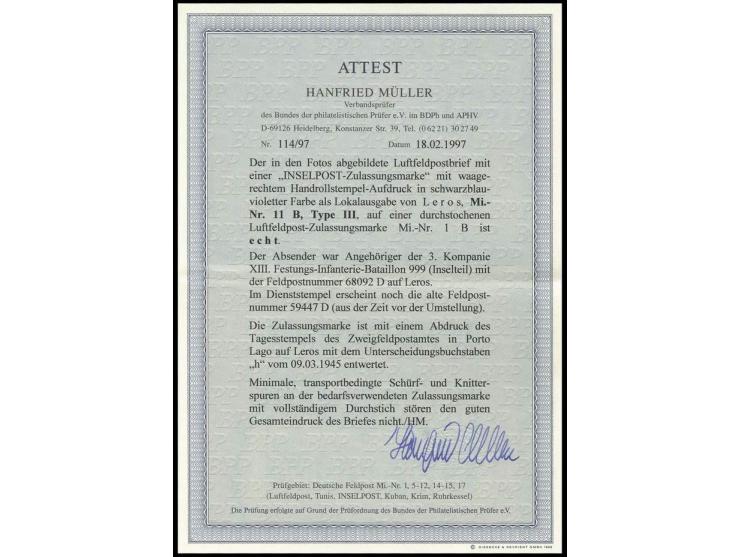 dito, auf Brief mit Normstempel "h 9.3." (Porto Lago) und Briefstempel sowie rückseitigem Absendervermerk mit Feldpostnummer 