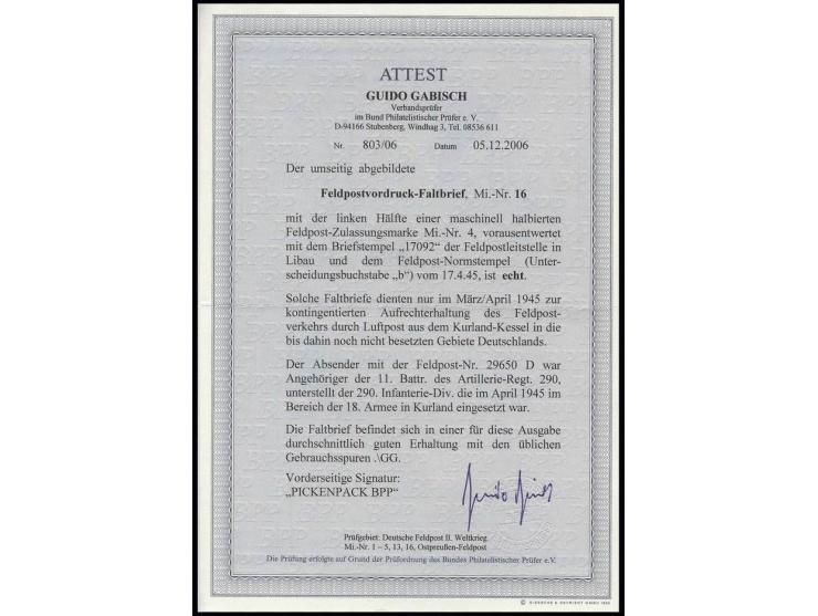 1945, Kurland-Halbierung, linke Hälfte auf Kartenbrief mit Normstempel "b 17.4." und Absendervermerk mit Feldpostnummer "2965