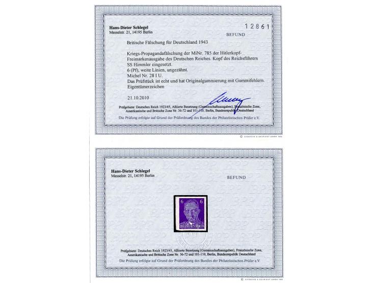 BRITISCHE FÄLSCHUNGEN FÜR DEUTSCHLAND: Himmler 6 Pfg. in Type I ungezähnt, postfrisch mit ganz kleinen Gummifehlern, außerord