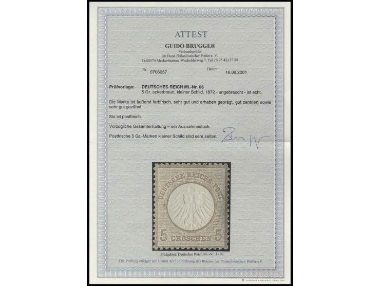 5 Gr. ockerbraun, sehr gut und erhaben geprägt gut zentriert sowie sehr gut gezähnt, postfrisch, eine Ausnahmestück, Fotoatte